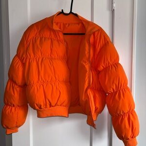 SHEIN Bright Orange Puffer Jacket
